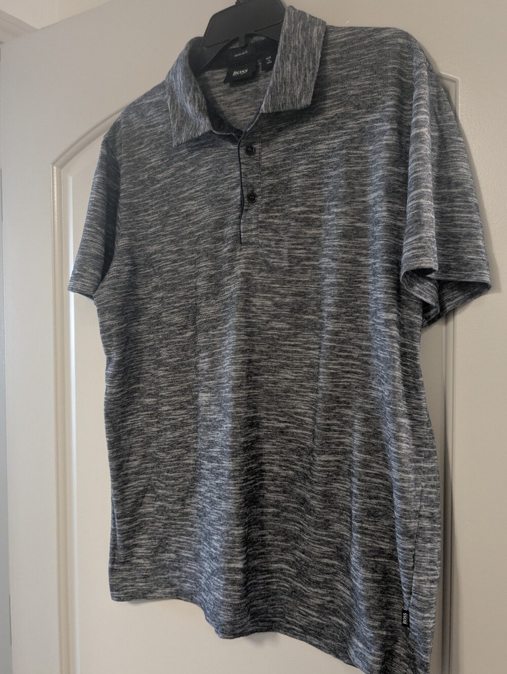 Hugo Boss Men's Marled Gray Polo - Three-Button Collared Knit